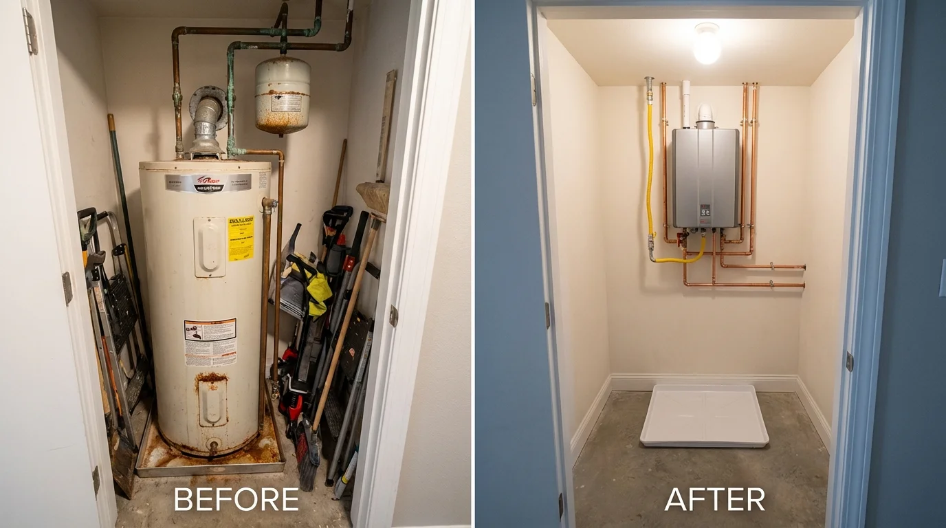 Tank water heater versus wall-mounted tankless unit comparison for Waterford, CT homeowners